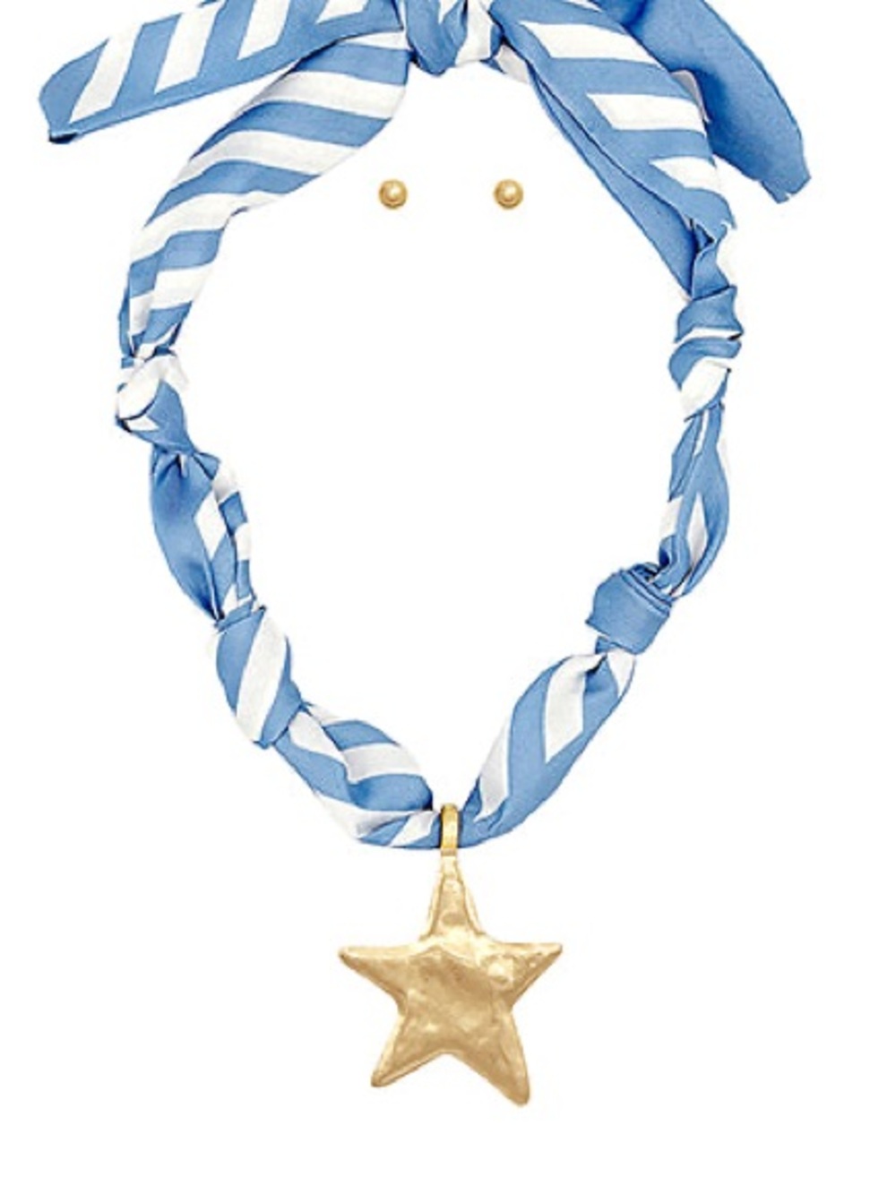 Blue and White Striped Scarf Necklace with Gold Star Pendant and matching studs